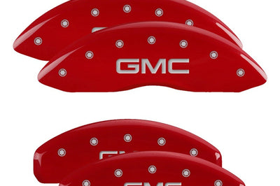 MGP 4 Caliper Covers Engraved Front & Rear GMC Red finish silver ch - Brakes Rotors Pads