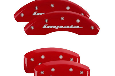 MGP 4 Caliper Covers Engraved Front & Rear Impala Red finish silver ch - Brakes Rotors Pads