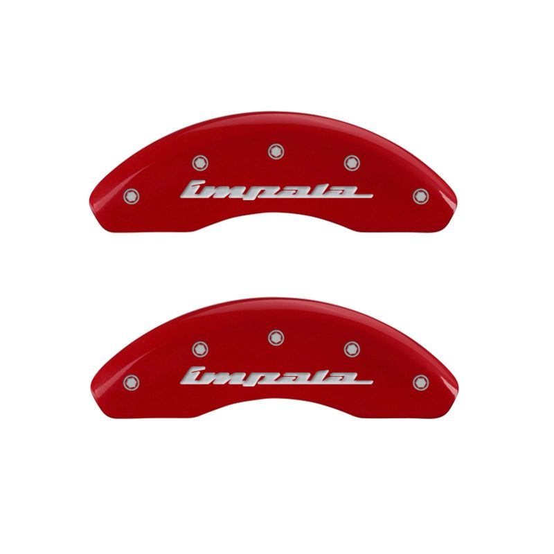 MGP 4 Caliper Covers Engraved Front & Rear Impala Red finish silver ch - Brakes Rotors Pads