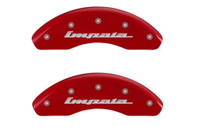 MGP 4 Caliper Covers Engraved Front & Rear Impala Red finish silver ch - Brakes Rotors Pads