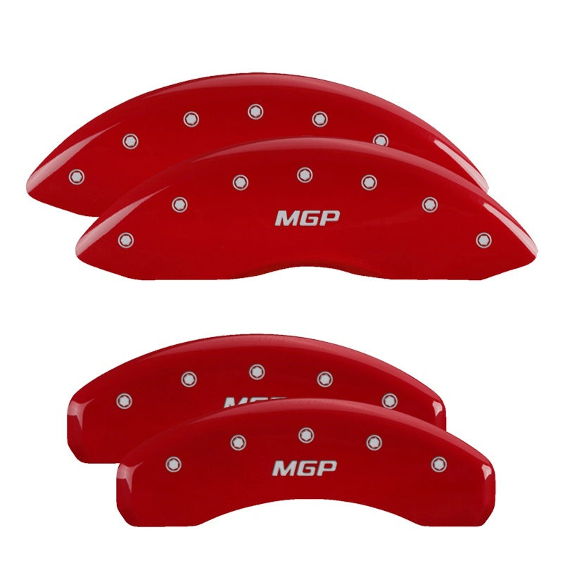 MGP 4 Caliper Covers Engraved Front & Rear Red Power Coat Finish Silver Characters - Brakes Rotors Pads