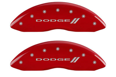 MGP 4 Caliper Covers Engraved Front & Rear With stripes/Dodge Red finish silver ch - Brakes Rotors Pads