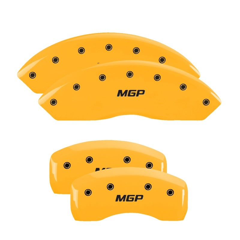 MGP 4 Caliper Covers Engraved Front & Rear Yellow Finish Black Char 2010 Infiniti G37 - Brakes Rotors Pads