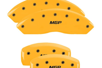 MGP 4 Caliper Covers Engraved Front & Rear Yellow Finish Black Char 2010 Infiniti G37 - Brakes Rotors Pads