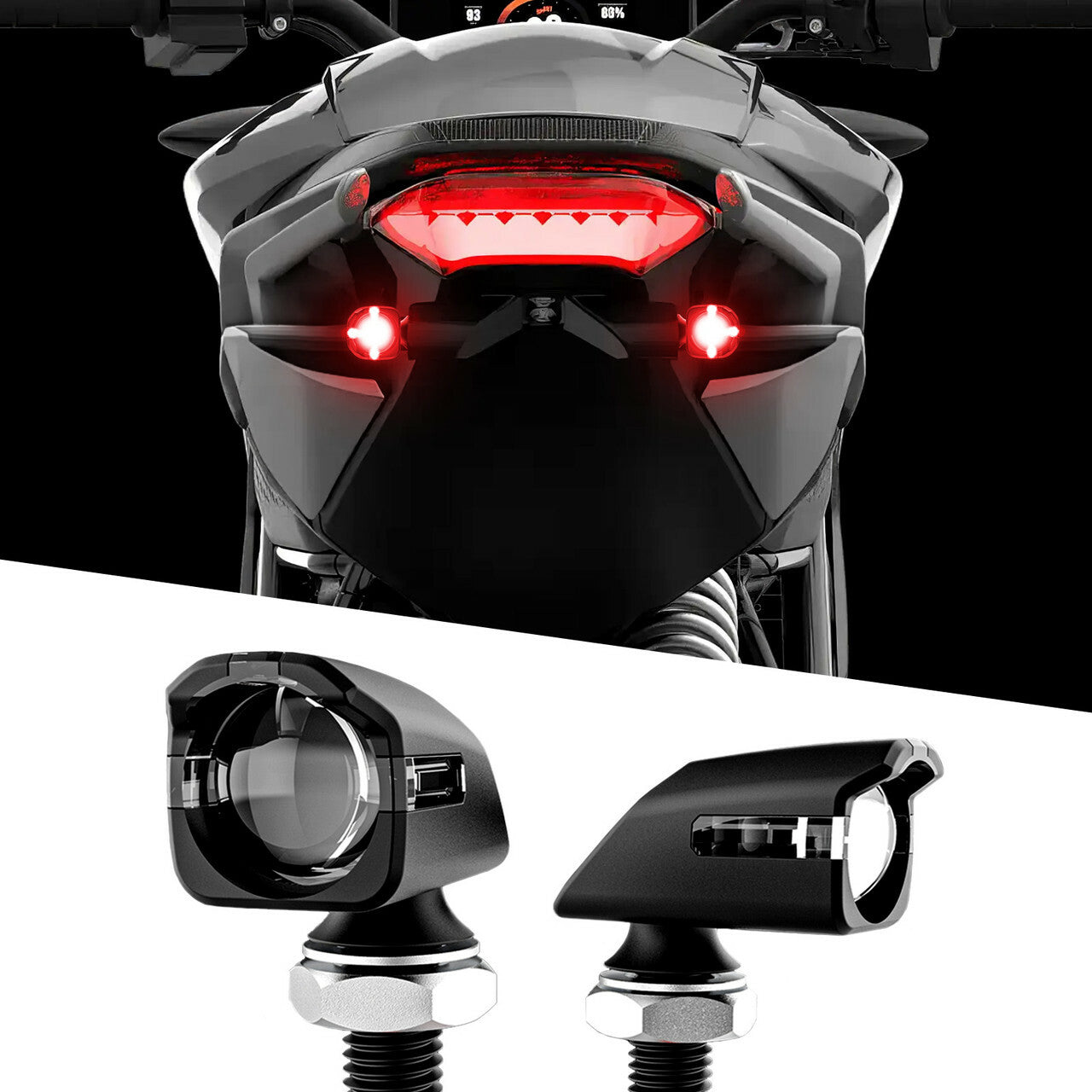 XK GLOW Mini Led Turn Signal Black Red Pair