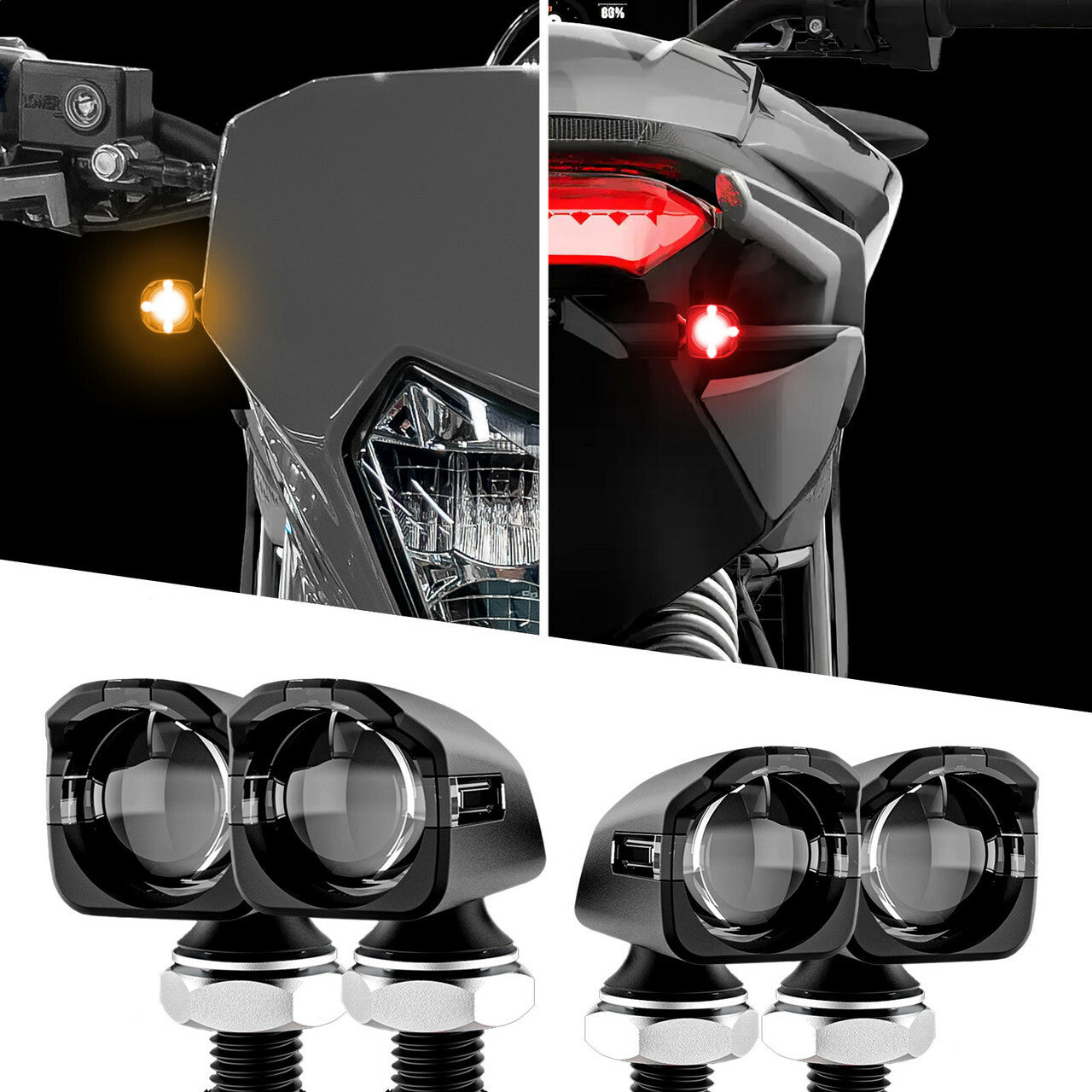 XK GLOW Mini Led Turn Signal Blk Kit Front & Rear Amber/Red