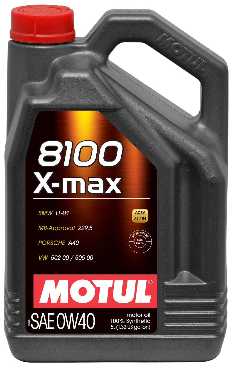 Motul 5L Synthetic Engine Oil 8100 0W40 X-MAX - Porsche A40 - Oils & Filters
