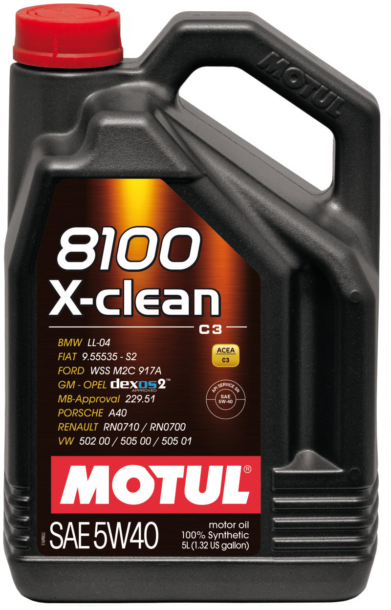 Motul 5L Synthetic Engine Oil 8100 5W40 X-CLEAN C3 -505 01-502 00-505 00-LL04 - Oils & Filters