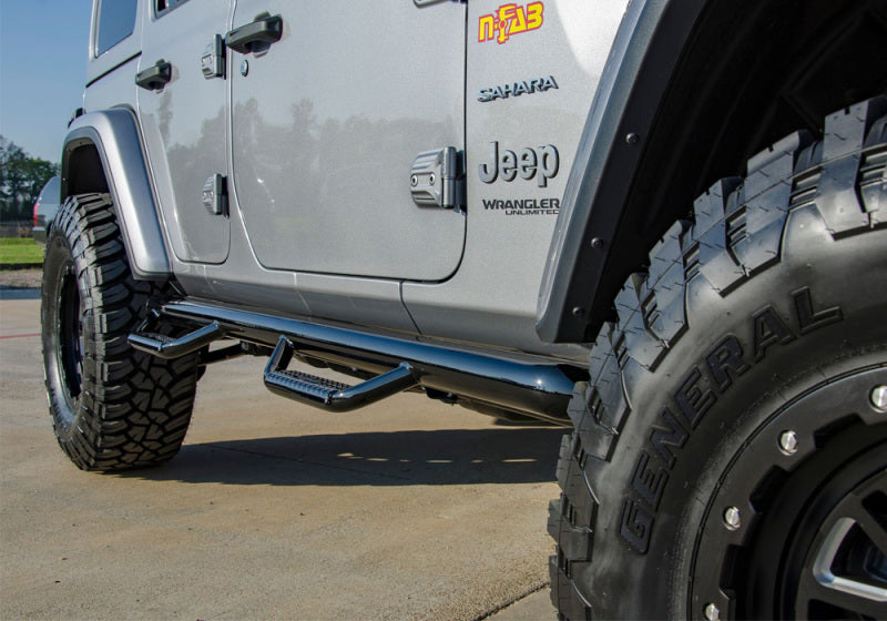 N-Fab Nerf Step 2018 Jeep Wrangler JL SUV 4 Door- Gloss Black - W2W - 3in - Bars & Running Boards