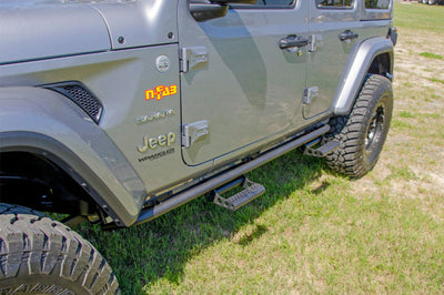 N-Fab RKR Rails 2018 Jeep Wrangler JL 4 Door Dab Length - Gloss Black - 1.75in - Body Armor & Protection