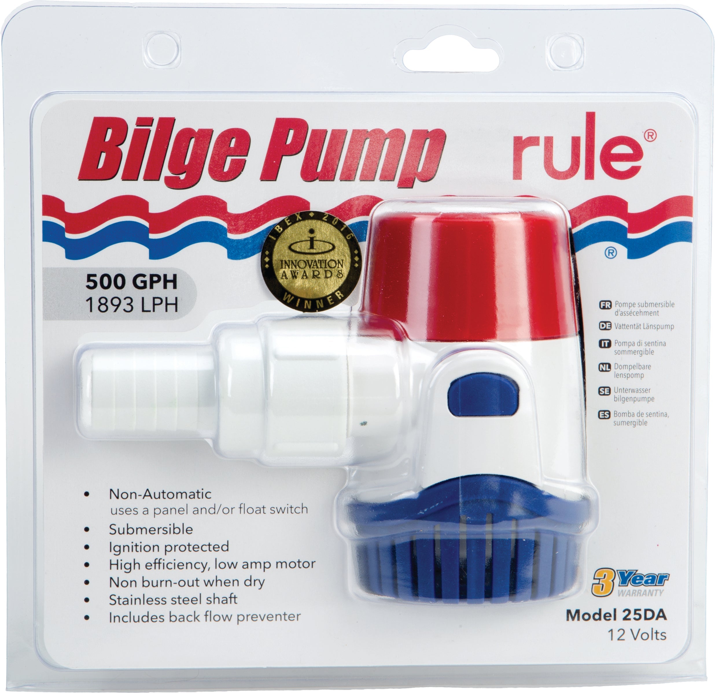Rule Non-automatic Bilge Pump 500 G Ph - Watercraft Collection