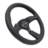 NRG Reinforced Steering Wheel (350mm / 2.5in. Deep) Blk Leather Comfort Grip w/5mm Matte Spokes - Interior Accessories