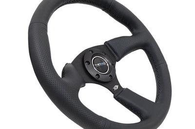 NRG Reinforced Steering Wheel (350mm / 2.5in. Deep) Blk Leather Comfort Grip w/5mm Matte Spokes - Interior Accessories