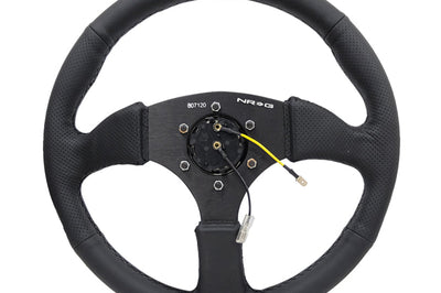 NRG Reinforced Steering Wheel (350mm / 2.5in. Deep) Blk Leather Comfort Grip w/5mm Matte Spokes - Interior Accessories