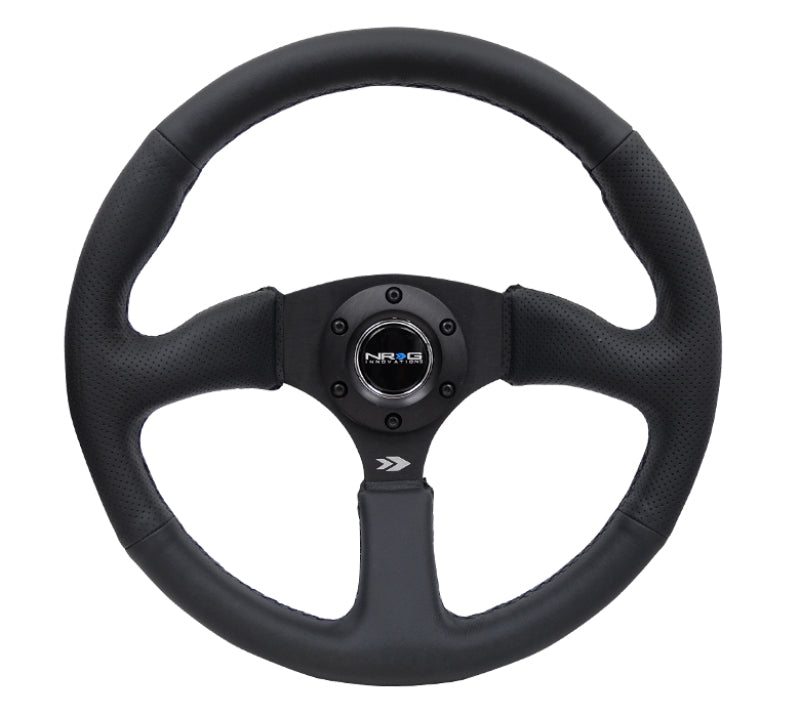 NRG Reinforced Steering Wheel (350mm / 2.5in. Deep) Blk Leather Comfort Grip w/5mm Matte Spokes - Interior Accessories