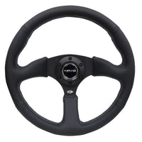 NRG Reinforced Steering Wheel (350mm / 2.5in. Deep) Blk Leather Comfort Grip w/5mm Matte Spokes - Interior Accessories