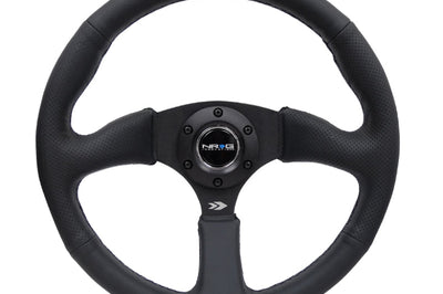 NRG Reinforced Steering Wheel (350mm / 2.5in. Deep) Blk Leather Comfort Grip w/5mm Matte Spokes - Interior Accessories