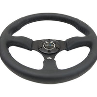 NRG Reinforced Steering Wheel (350mm / 2.5in. Deep) Blk Leather Comfort Grip w/5mm Matte Spokes - Interior Accessories
