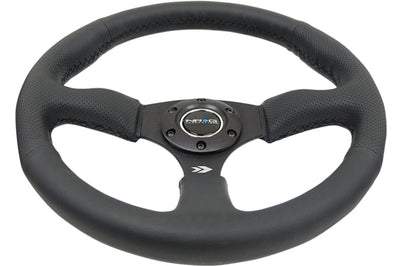 NRG Reinforced Steering Wheel (350mm / 2.5in. Deep) Blk Leather Comfort Grip w/5mm Matte Spokes - Interior Accessories