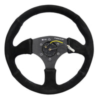 NRG Reinforced Steering Wheel (350mm / 2.5in. Deep) Blk Suede Comfort Grip w/5mm Matte Spokes - Interior Accessories