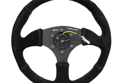 NRG Reinforced Steering Wheel (350mm / 2.5in. Deep) Blk Suede Comfort Grip w/5mm Matte Spokes - Interior Accessories