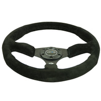 NRG Reinforced Steering Wheel (350mm / 2.5in. Deep) Blk Suede Comfort Grip w/5mm Matte Spokes - Interior Accessories