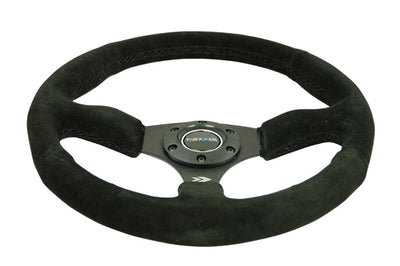 NRG Reinforced Steering Wheel (350mm / 2.5in. Deep) Blk Suede Comfort Grip w/5mm Matte Spokes - Interior Accessories