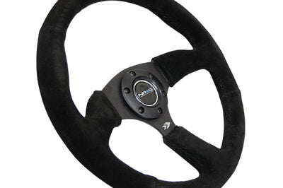 NRG Reinforced Steering Wheel (350mm / 2.5in. Deep) Blk Suede Comfort Grip w/5mm Matte Spokes - Interior Accessories