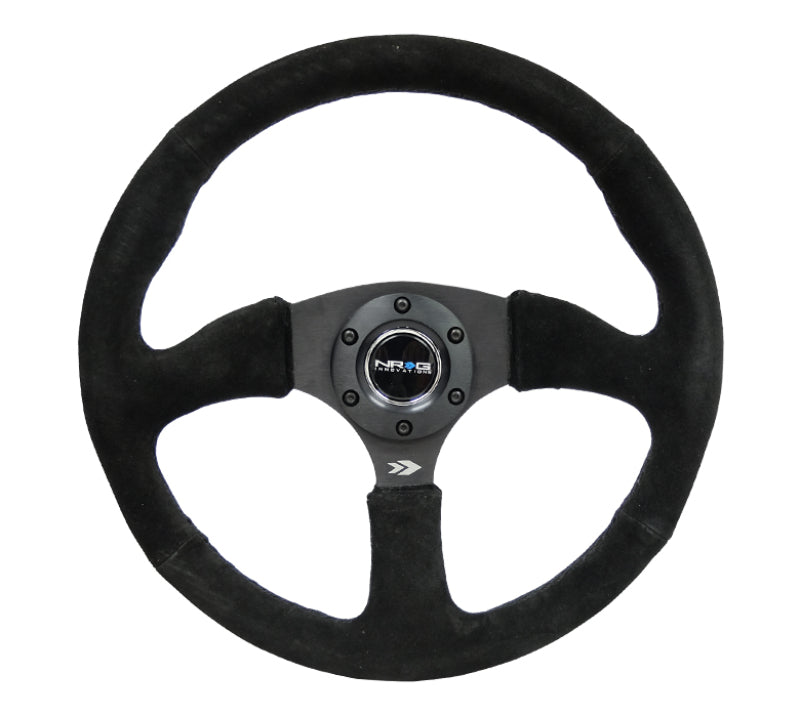 NRG Reinforced Steering Wheel (350mm / 2.5in. Deep) Blk Suede Comfort Grip w/5mm Matte Spokes - Interior Accessories