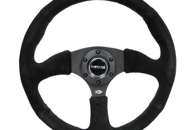 NRG Reinforced Steering Wheel (350mm / 2.5in. Deep) Blk Suede Comfort Grip w/5mm Matte Spokes - Interior Accessories
