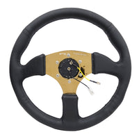 NRG Reinforced Steering Wheel (350mm / 2.5in. Deep) Leather Race Comfort Grip w/4mm Gold Spokes - Interior Accessories