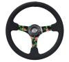 NRG Reinforced Steering Wheel (350mm / 3in. Deep) Black Suede w/ 5mm Floral 3-Spoke Center - Interior Accessories