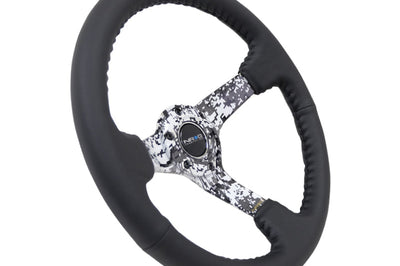 NRG Reinforced Steering Wheel (350mm / 3in. Deep) Blk Leather w/Hydrodipped Digi-Camo Spokes - Interior Accessories