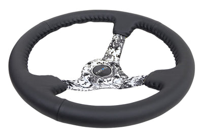 NRG Reinforced Steering Wheel (350mm / 3in. Deep) Blk Leather w/Hydrodipped Digi-Camo Spokes - Interior Accessories
