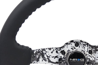 NRG Reinforced Steering Wheel (350mm / 3in. Deep) Blk Leather w/Hydrodipped Digi-Camo Spokes - Interior Accessories