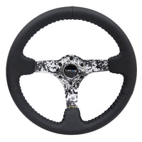 NRG Reinforced Steering Wheel (350mm / 3in. Deep) Blk Leather w/Hydrodipped Digi-Camo Spokes - Interior Accessories
