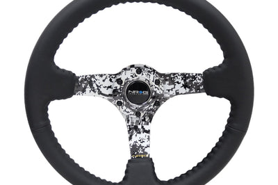NRG Reinforced Steering Wheel (350mm / 3in. Deep) Blk Leather w/Hydrodipped Digi-Camo Spokes - Interior Accessories