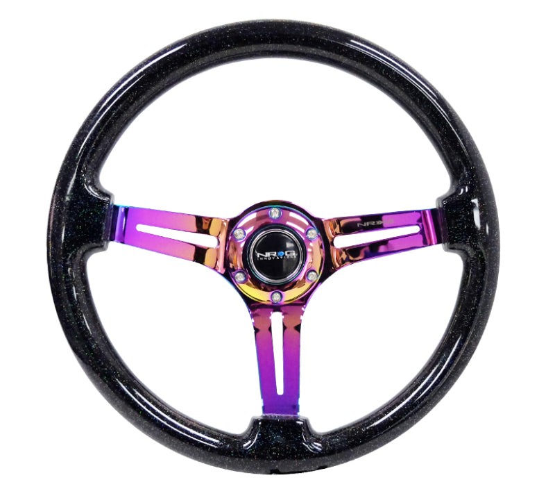 NRG Reinforced Steering Wheel (350mm / 3in. Deep) Blk Multi Color Flake w/ Neochrome Center Mark - Interior Accessories