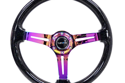NRG Reinforced Steering Wheel (350mm / 3in. Deep) Blk Multi Color Flake w/ Neochrome Center Mark - Interior Accessories