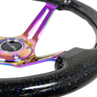 NRG Reinforced Steering Wheel (350mm / 3in. Deep) Blk Multi Color Flake w/ Neochrome Center Mark - Interior Accessories