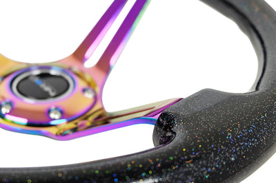 NRG Reinforced Steering Wheel (350mm / 3in. Deep) Blk Multi Color Flake w/ Neochrome Center Mark - Interior Accessories