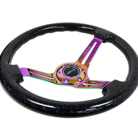 NRG Reinforced Steering Wheel (350mm / 3in. Deep) Blk Multi Color Flake w/ Neochrome Center Mark - Interior Accessories