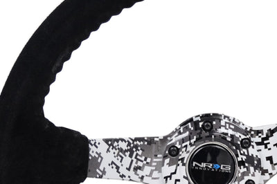 NRG Reinforced Steering Wheel (350mm / 3in. Deep) Blk Suede w/Hydrodipped Digi-Camo Spokes - Interior Accessories