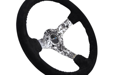 NRG Reinforced Steering Wheel (350mm / 3in. Deep) Blk Suede w/Hydrodipped Digi-Camo Spokes - Interior Accessories