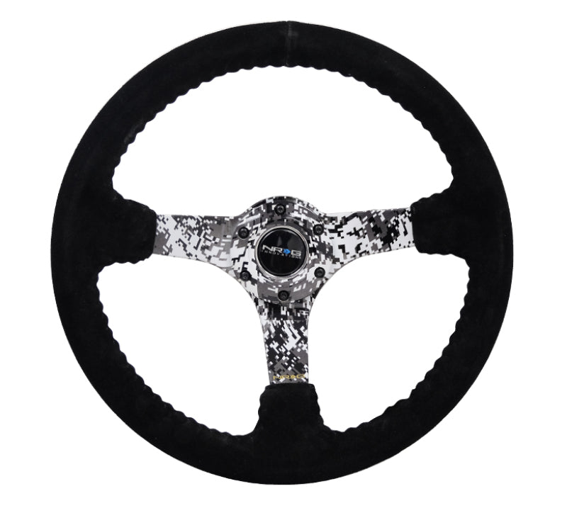 NRG Reinforced Steering Wheel (350mm / 3in. Deep) Blk Suede w/Hydrodipped Digi-Camo Spokes - Interior Accessories