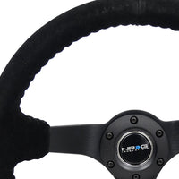 NRG Reinforced Steering Wheel (350mm / 3in. Deep) Blk Suede/Blk Bball Stitch w/5mm Matte Black Spoke - Interior