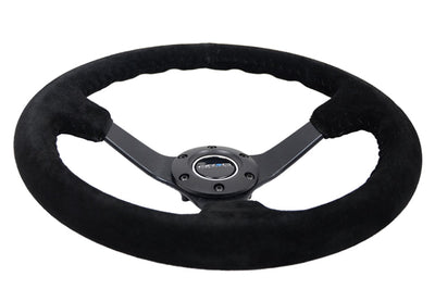 NRG Reinforced Steering Wheel (350mm / 3in. Deep) Blk Suede/Blk Bball Stitch w/5mm Matte Black Spoke - Interior
