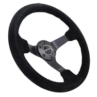 NRG Reinforced Steering Wheel (350mm / 3in. Deep) Blk Suede/Blk Bball Stitch w/5mm Matte Black Spoke - Interior