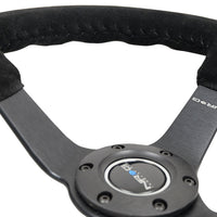NRG Reinforced Steering Wheel (350mm / 3in. Deep) Blk Suede/Blk Bball Stitch w/5mm Matte Black Spoke - Interior