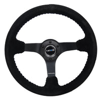 NRG Reinforced Steering Wheel (350mm / 3in. Deep) Blk Suede/Blk Bball Stitch w/5mm Matte Black Spoke - Interior